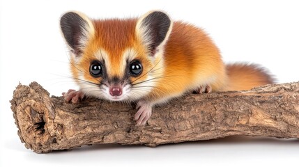 Obraz premium Adorable Orange Wildlife on Natural Branch White Background. Generative AI