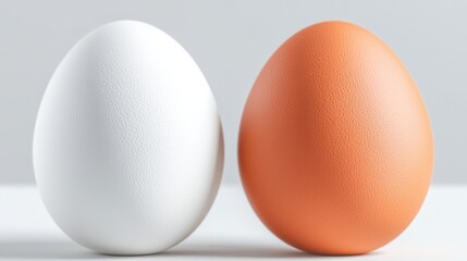 A close-up view of two eggs, one white and one orange, showcasing their unique colors and textures beautifully.