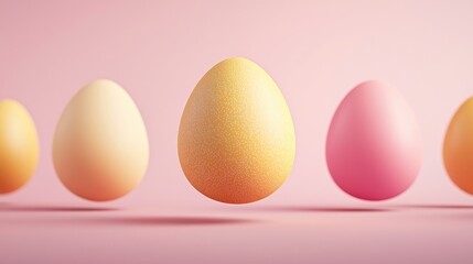 Fototapeta premium A colorful arrangement of pastel eggs on a soft pink background, symbolizing spring and celebration.