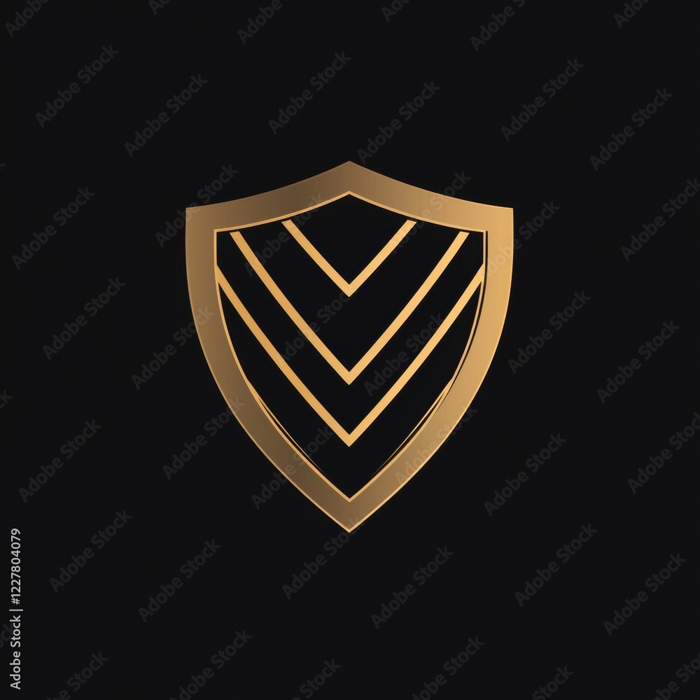 Fototapete elegant gold shield emblem on a dark background showcasing a modern design with clean lines and geom