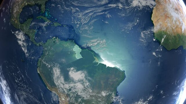 Realistic Earth Rotation And Country Zoom Guyana