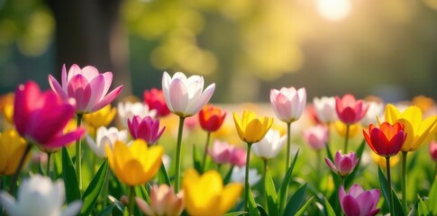Obraz premium Blooming flowers in spring garden , garden, blooms, petals