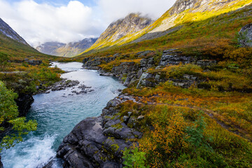 Autumn landscape in Trollstigen road in south Norway in Europe