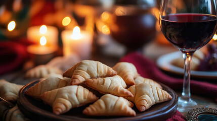 Fototapeta premium Christmas cookies and red wine creating festive atmosphere on table