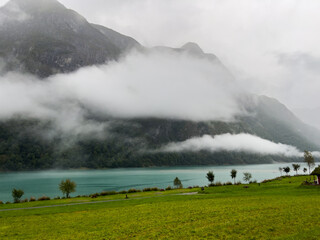 Motorhome camper in a campsite near Briksdal glacier, south Norway. Europe