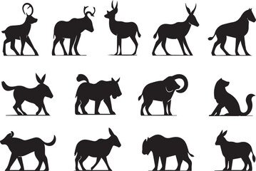Animals silhouette icons set 