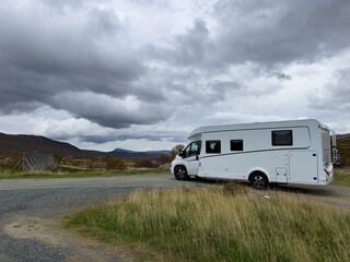 Motorhome camper in Dovrefjell National Park in south Norway. Europe
