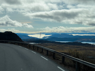 Autumn road in Trondheim to Oslo road, south Norway. Europe