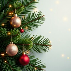Obraz premium Palm leaves decorated with sparkling ornaments and lights, sparkly ornaments, winter wonderland