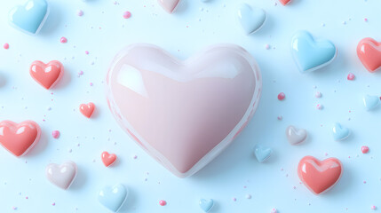 Valentine's Day card with a soft pastel heart surrounded by little love icons isolated on white background in HD