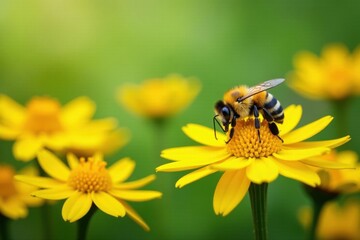 Beautiful bee amidst a sea of yellow daisies, bees, yellow, nature