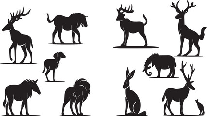 Animals silhouette icons set 