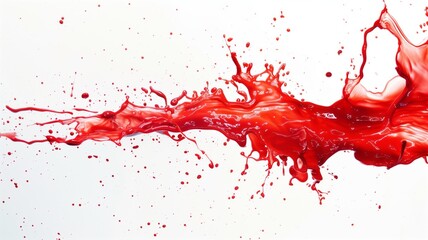 A dramatic red liquid splash captured mid-motion, with droplets suspended