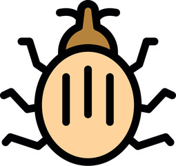 Stylized icon of a colorado potato beetle with three black stripes, isolated on white background
