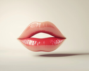 Floating glossy lips on a beige background.