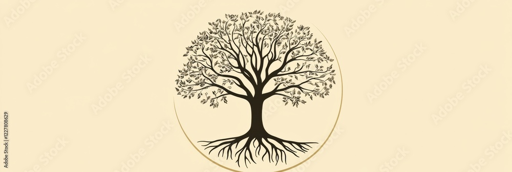 Aufkleber Symbolic tree of life showcasing strong roots and vibrant branches in a serene setting. Generative AI