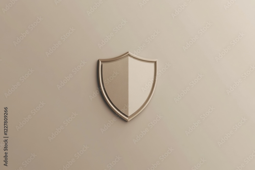 Poster shield emblem displayed on a smooth beige background representing protection and security for variou