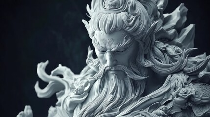 Magnificent Sculpted Deity: A 3D Render of a Powerful Figure