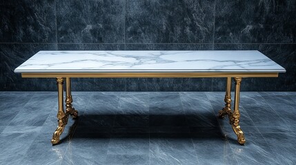 Marble table gold legs dark room display