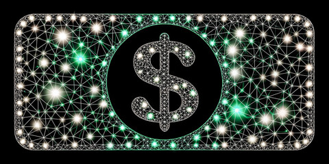 Glowing mesh pay with sparkle effect. Abstract illuminated model of pay icon concept. Shiny wire carcass polygonal mesh pay. Abstraction on a black background.