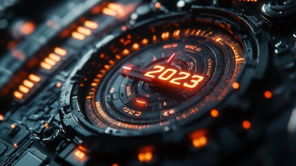 Futuristic 2023 Year Dial. Generative AI