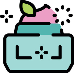 Open cosmetic cream container with natural ingredients, shining and sparkling, simple and minimalist vector illustration