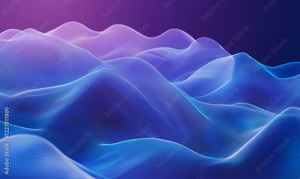 Poster dynamic wave patterns abstract digital art blue and purple color scheme modern digital environment c