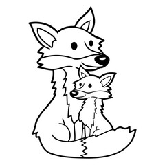 2 Foxes Mother Red Fox Small Child Father Mother Design Lover Art Vector Illustration Card T-Shirt Poster Sticker Graphic Print Decorative Drawing Isolated Logo Decoration Symbol Creative Cool Style
