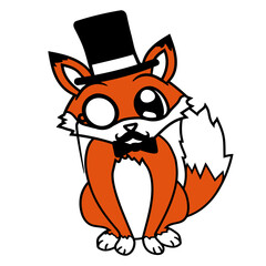 Red Fox Sir Mr. Top Hat Monocle Glasses Rich Man Design Lover Art Vector Illustration Card T-Shirt Poster Sticker Graphic Print Decorative Drawing Isolated Logo Decoration Symbol Creative Cool Style
