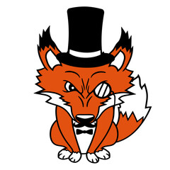 Red Fox Sir Mr. Top Hat Monocle Glasses Rich Man Design Lover Art Vector Illustration Card T-Shirt Poster Sticker Graphic Print Decorative Drawing Isolated Logo Decoration Symbol Creative Cool Style

