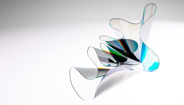 Abstract Translucent Curved Glass Art on Gradient Background