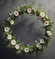 Floral wreath with delicate flowers and lush greenery, flowers,  floral arrangements,  wedding stationery