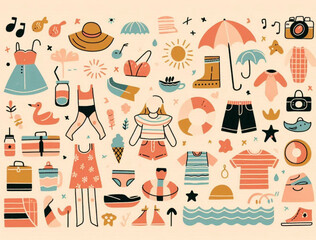 Kids summer party doodle drawn vector background for cover, poster element design