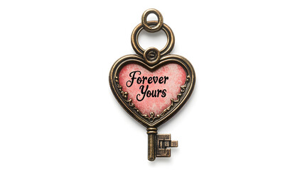 Valentine's Day card with a vintage key and heart lock design with "Forever Yours" message isolated on white background in HD