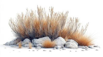 Desert Ornamental Grasses Among Grey Rocks. Generative AI