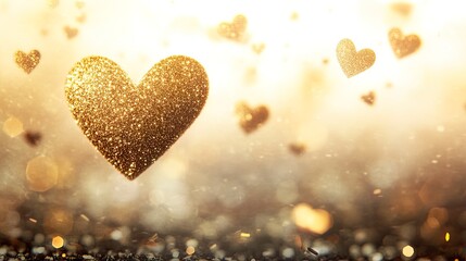 Obraz premium Heart Shaped Glitter Falling Softly on Light Background Romantic Festive Design