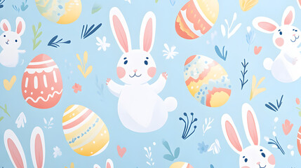 Obraz premium dibujos animados de un conejo de pascua con huevos decorados para la celebracion de la pascua diseño creativo
