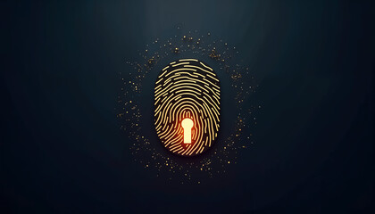 This image has an elegant fingerprint and padlock combination concept, biometrics. Suitable for security advertisements, AI Security, data security page banners, etc.