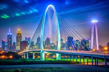 Obraz premium Dallas Margaret Hunt Hill Bridge Night Bokeh Lightscape Stock Photo
