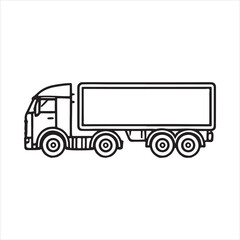 Vector illustration of a truck in line art style isolated silhouette on white background
