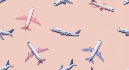 Trendy and stylish airplane pattern made with 3d illustration on dark background. Minimal travel concept.