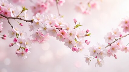 Obraz premium Delicate cherry blossom branches with intricate petal patterns and soft pink hues, set against a minimalist white background for artistic inspiration, nature, spring