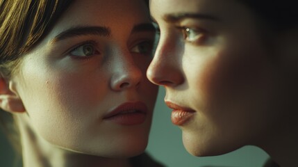 Fototapeta premium Close-Up Portrait of Two Women with Soft Light and Intense Expressions