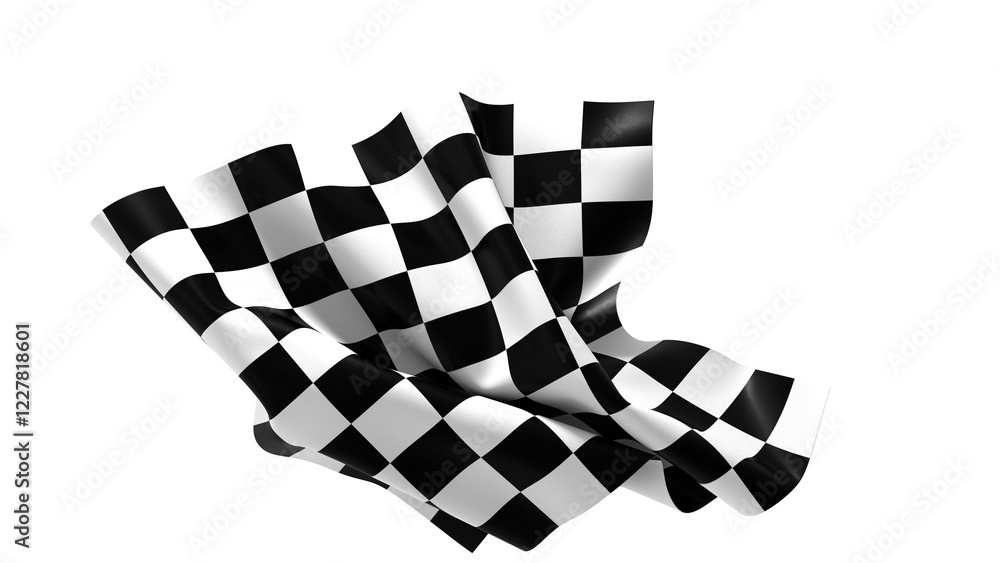 Poster the checkered flag waves in the wind signaling the end of a race victory is in sight
