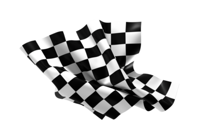 The checkered flag waves in the wind signaling the end of a race Victory is in sight