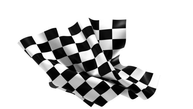 The checkered flag waves in the wind signaling the end of a race Victory is in sight