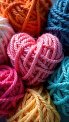 Heart-shaped ball of soft woolen yarn, various colors , passion, home decor, artisan
