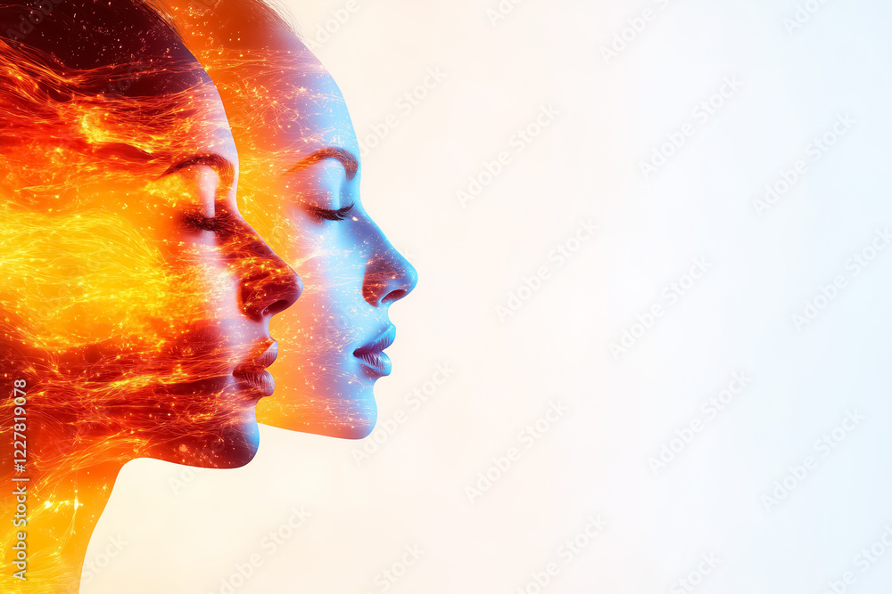 Poster silhouettes of various human faces blend seamlessly into a single profile, symbolizing unity and div