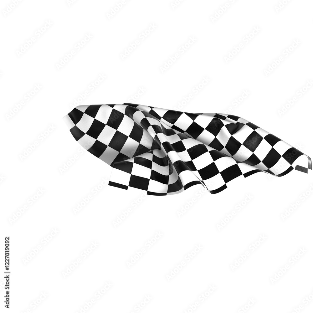 Poster the checkered flag waves in the wind signaling the end of a race victory is in sight