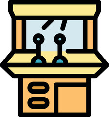 Retro arcade game machine featuring joysticks and a screen displaying exciting gameplay, evoking nostalgia for classic gaming